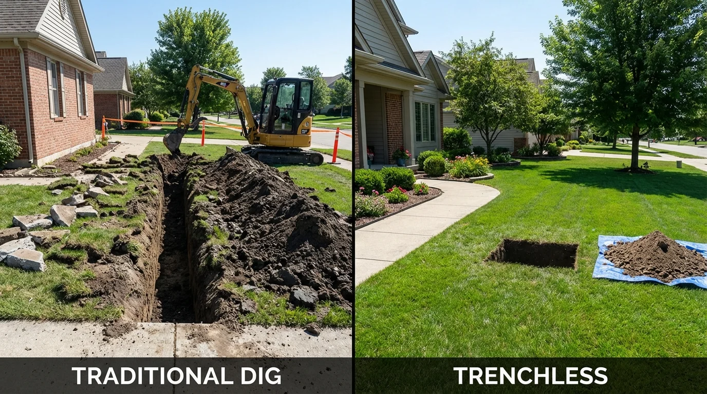 Trenchless sewer repair with minimal yard damage versus traditional excavation in Concord, VA